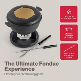 Swissmar Lucerne 10 Piece Cast Iron Fondue Set - Ideal for Melting Cheese, Chocolate, & Meat - Perfect for Kitchen Collection & Wedding Gift Giving - 2 Liter / 2 Quart - Matte Black