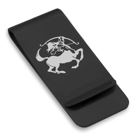 Comfort Zone Studios Stainless Steel Sagittarius Zodiac (Centaur Archer) Classic Slim Money Clip Credit Card Holder, Black