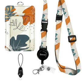 Leather ID Badge Holder with Detachable Lanyards,Adjustable Lanyard with Retractable Reel, Quick Release Buckle and Safety Breakaway Lanyards & Swivel Metal Clasp for Work Nurse Teacher (Desert Leaf)
