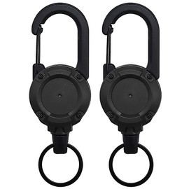 Retractable Key Ring, Durable Carabiner ID Holder, ABS Case with Retractable 60 cm Steel Cord, Robust Lanyard Extendable for Easy Accessibility (2, Black)