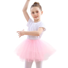 DGSHIRLDJO Girls Tutu Skirts, 5 Layers Puffy Tulle Ballet Tutu Skirt for Toddler Girls 3-8 Years Birthday/Daily Wear/Costume Pink