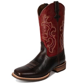 Palitutu Cowboy Boots for Women Square Toe Western Boots Wide Calf Cowgirl Boots Pull On Embroidered Full Grain Leather(PLT203605-10B-Wine Red)