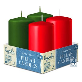 Hyoola Holiday Pillar Candles 2x4 Inch - Green and Red Pillar Candles - 4 Pack - Unscented Christmas Candles - European Made