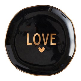 Bella Sleep + Spa Makeup Small Black Blending Sponge with Gold Trimmed Ceramic Tray, 4.5" Diameter, Love