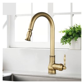 CGPOCMWGX Antique Brass Kitchen Sink Faucet Pull Down Swivel Spout Kitchen Deck Mounted Bathroom Hot and Cold Water Mixers (Color : Antique Brass A)