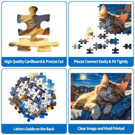 100 Piece Puzzles for Kids, Sleepy Cat 100 Piece Puzzles for Adults, Side Lying Cat Puzzle Cozy Scene Puzzle, Cute Kitten Jigsaw Puzzles 100 Pieces for Seniors Teens Kids Ages 6-10