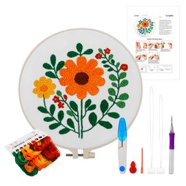 Punch Needle Embroidery Beginner Kits for Kids and Adults with Instructions, Punch Needle Fabric with Patterns, Yarns, Embroidery Hoops for Rug-Punch & Push Needle