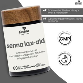 AKSHAR Ayurveda - Senna Lax Aid Herbal Constipation Relief & Laxative - Natural Bloating, Gas, Indigestion & Constipation Supplement - Vegan Cruelty Free (60 Count)