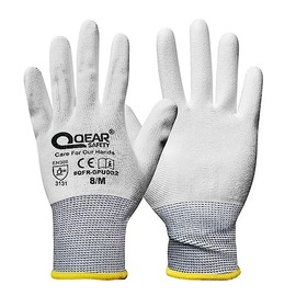 QEARSAFETY 12 Pairs White Thin PU Palm Coated Work Safety Gloves, Knitted Liner, Multi-Function, Light-Weight, Sensibility, Breathable, Grip, General Purpose Job Handling (8/M, white)