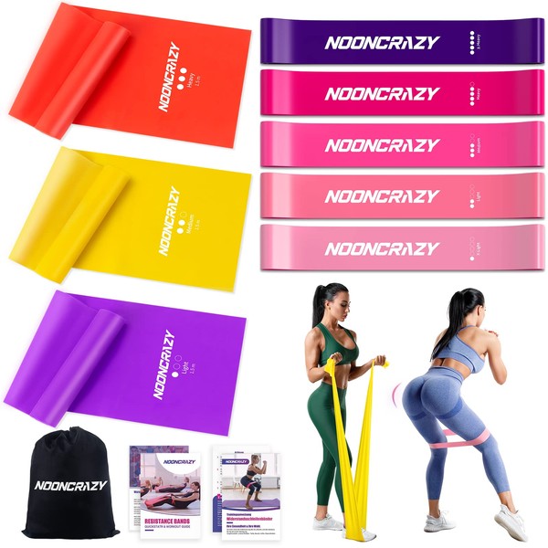 Resistance Bands Fitness Bands [Set of 8], Resistance Bands 100% Latex, Exercise Band with Exercise Instructions in German and Carry Bag, Ideal for Yoga, Pilates, Strength Training, Physiotherapy