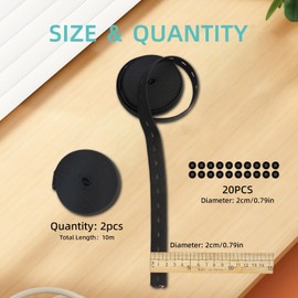 2 Rolls Wide Elastic for Sewing with Button Holes, 20mm Wide Elastic Band Total 20m, Polyester and Rubber Elastic Band for Sewing, with 20 Resin Buttons, Elastic Strap for Belt Trouser Cord (Black)
