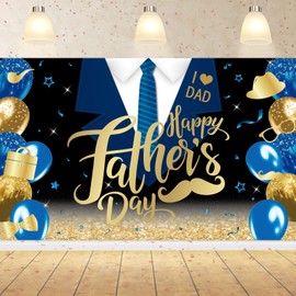 Happy Father's Day Banner Decoration, Extra Large Father's Day Backdrops for Photography, Father's Day Party Supplies Decoration Photo Booth Props for Video Shoot Studio Prop(Blue Gold-180 * 110cm)