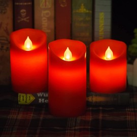Nancia Flameless Battery Operated Flickering Candles:3PACK Red Real Wax Pillar Candle,Electric LED Candle with 10-Key Remote Control and 24 Hours Timer for Home Decoration Holiday Party