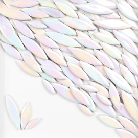 500g/1.1lb Willow Leaf Petal Shape Ceramic Mosaic,Irregular Mosaic Pieces for Home Decoration or DIY Crafts,Mosaic Making Supplies. (Iridescent White)