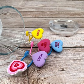 Valentine's Day Straw Cover Cap Heart Straw Covers 6 Pcs Drinking Straw Cover Decorations Valentines Heart Design Silicone Cute Straw Toppers Reusable Straw Tips Set Accessories Supplies (10mm）