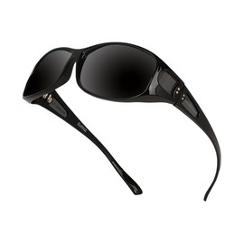 LILONGAD Face Shadow Polarized Sunglasses Fit Over Glasses for Women Men -Prevent eye damage ultraviolet rays, Anti-glare- UV Protection Lightweight – Shiny Black/Silver Mirror