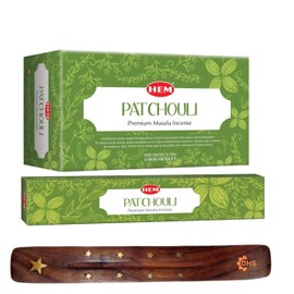 HEM Patchouli Premium Incense Sticks, Full Pack of 12, Each 15 gms with DHS incense stick holder for Yoga, Meditation, Healing, Spirituality, Aromatherapy, Incense Spa and Relaxation…