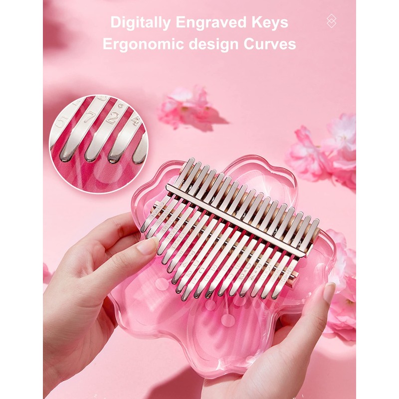 BOTOWI 21 Keys Clear Kalimba Thumb Piano Complete Pack, Sakura