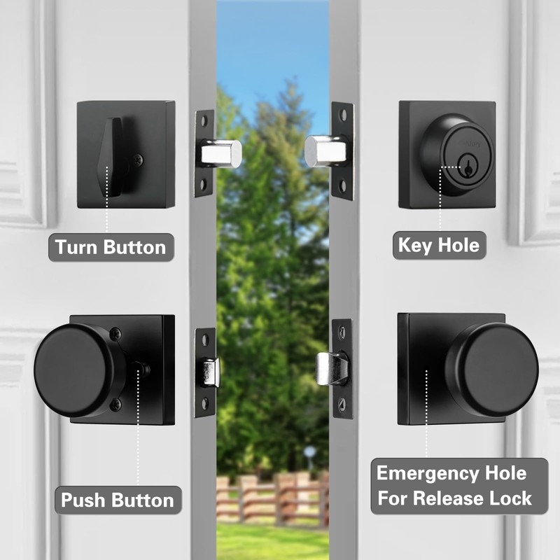 STARPY Black Door Knob with Lock, Exterior Door Lock Set