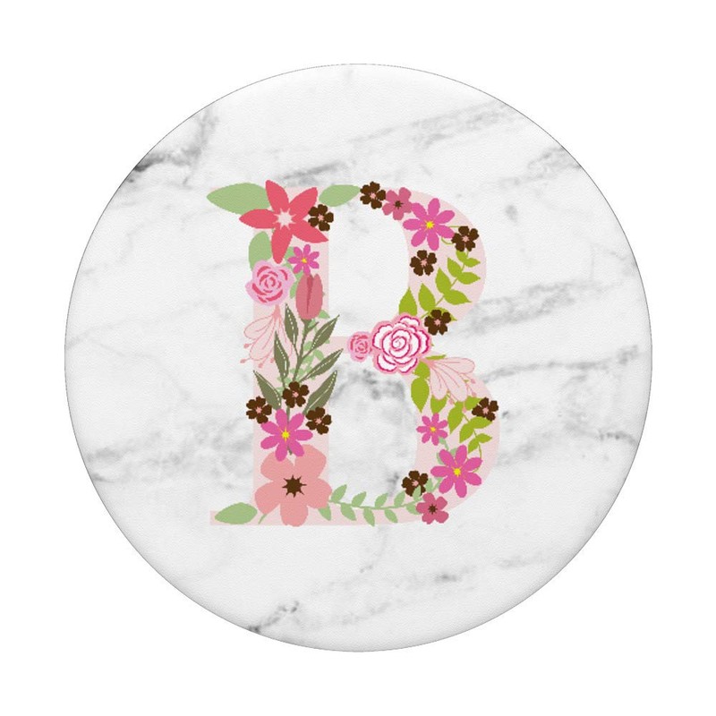 WHITE MARBLE PHONE GRIP PINK LETTER B INITIAL - B
