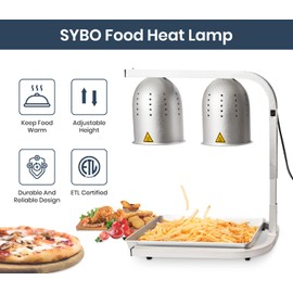 SYBO DL2112 Commercial Grade Food Heat Lamp Portable Electric Food Warmer 2-Bulb with Free-Standing, 500W, Silver (Silver)