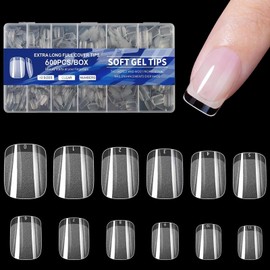 BlueZOO Soft Gel Nail Tips Extra Short Square Nails, 600Pcs Full Cover Half Matte Acrylic Nail Tips Clear Press On Nails for Extension Nail Manicure Home DIY Salon Fake Nails, 12 Sizes