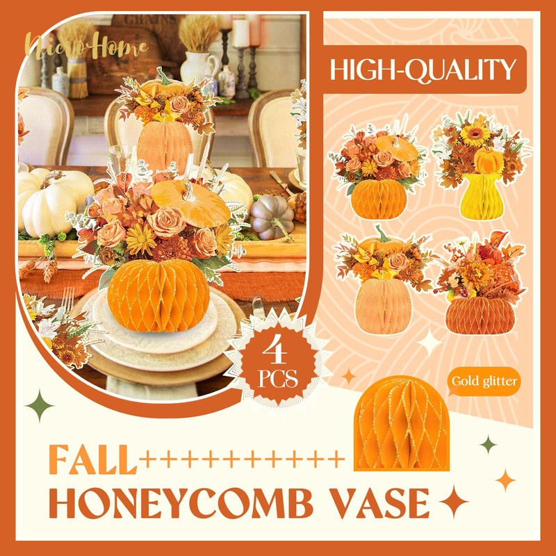 NICROHOME EUR Fall Decoration, 4 PCS Honeycomb Paper Vase Set