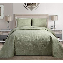 Fancy Collection Embossed Coverlet Bedspread Over Size Set Solid # Austin (Light Green, Full/Queen)