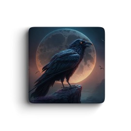 Unbranded Fridge Magnet, Raven and Full Supermoon, Square with Rounded Edges, Lightweight