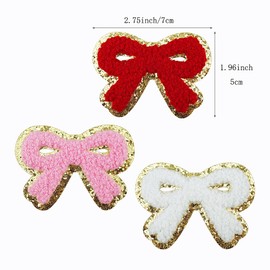 SaktopDeco 12 PCS Bow Patches Red Pink White Bow Iron On Patch Cute Chenille Embroidery Applique for Hats Bags Clothes