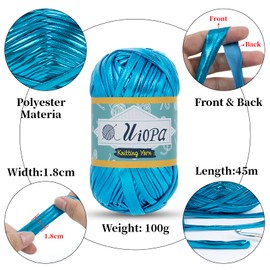 Uiopa Metallic T-Shirt Yarn, 2 x 100g(2 x 45m) Knitting Fabric Cloth Tshirt Yarn, Polyester Chunky Crochet Ribbon for Crocheting Bags, Baskets, Home Decor, DIY Crafts (Red)