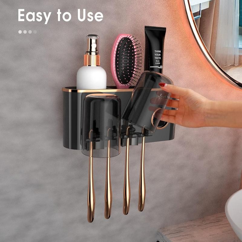 Toothbrush Holders Bathroom Accessories with Tootaste Dispenser, 2 Cups Toothbrush