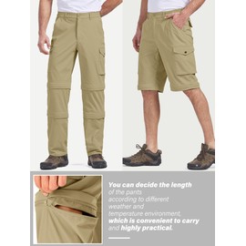 Mens Hiking Pants Convertible Quick-Dry-Stretch-Lightweight Zip-Off Outdoor Waterproof Safari Scouts Fishing Pants with deep Pockets,6077,Khaki,30