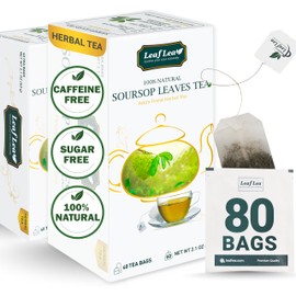 LeafLea Soursop Leaf Tea Bags, Hoja Guanabana Leaves Herbal Tea Bags, Natural Soursop Graviola Leaves, Digestive Support, Nutrient-Rich, Caffeine/Gluten Free | 80 Premium Tea Bags, Pack of 2