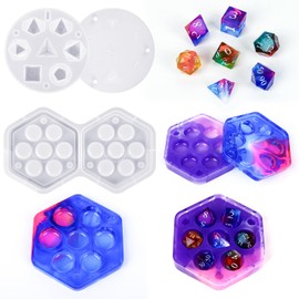 KISREL Dice Resin Molds, DND Dice Set and Organizer Box Epoxy Resin Mold with 7 Standard Stereoscopic Dice Cavities, Silicone Molds for Resin, DND Dice Set Making Kit, Table Board Game
