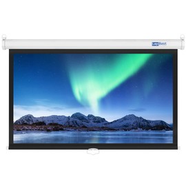 LopBast Screen 100INCH Manual Pull Down White Projector Screen 16:9 1.2 Gain Retractable Auto-Locking 4K 8K 3D Ultra HD for Home Theater Movie Office Game Projection Screen with Slow Retract Mechanism