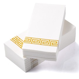 LEKOCH Pack of 100 Disposable Napkins, White with Gold Design, Air Laid Fabric-Like Napkins for Weddings, Premium Quality, 43 x 30 cm