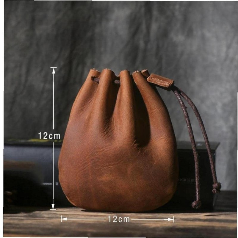 Vintage Leather Drawstring Bag Money Pouch Coin Purse Purse Purse