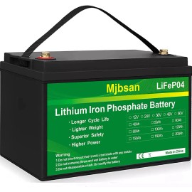 Mjbsan 12V 100Ah LiFePO4 Battery 1280Wh Lithium Battery Smart BMS Solar Power Storage