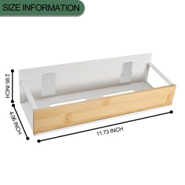 Wall Mount Organizer,Adhesive Metal Shelf with Bamboo Lip,Bathroom Shelves for Wall,Self Adhesive Organizer,Shower Caddies,No Drilling Stick-on Wall Rack,for Bathroom,Kitchen,Living Room (White)