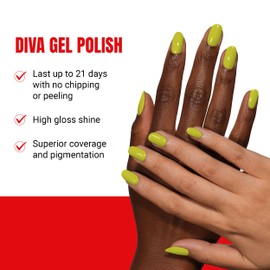 DND Diva Gel Polish Set, First Class Collection, UV/LED Gel Polish and Air Dry Nail Lacquer, Matching Chip-Free Polish Duo, 188 Highlighter Yellow, 0.5 Fl Oz