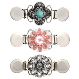 Vintage Retro Cardigan Clip Metal Pullover Clip with Antique Scarf Clip Brooch Pin Costume Accessory for Women Ladies Blouse Cardigan Dresses Jacket Silver Pack of 3, Metal