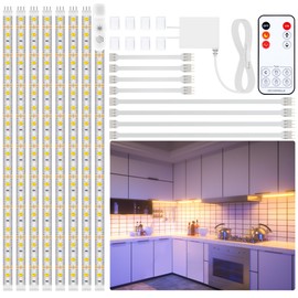 LAFULIT Under Cabinet Lighting Kit - 8 PCS 20 Inch Pre-Cut Strips, 2700K Warm White Flexible LED Strip Lights with Remote and Power Adapter for Kitchen Cabinets, Shelf, Desk, Counter - 13ft