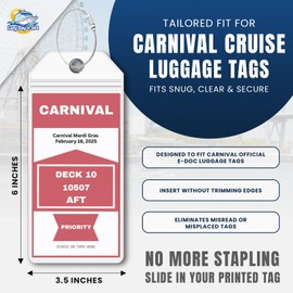 4 Pack Cruise Ship Luggage Tag Holders fits Carnival. Clear PVC, 6 x 3.5 Inches, Waterproof with Steel Fasteners for All Carnival Cruise Lines 2025-26. Cruise Essentials 2025. Must Have Luggage Item