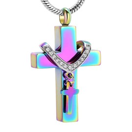 VCCWYQK Cross Urn Necklace for Ashes for Men Women, Stainless Steel Memorial Cremation Jewelry for Ashes Keepsake Jewelry Urn (B)