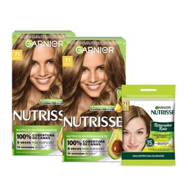 Kit Garnier Nutrisse Coloración Tono 71 Vainilla + Retocador de Raíz 7.1, Tinte Permanente con 3 Aceites Nutritivos, 100% Cobertura de Canas y Resultado Impecable en 15 Minutos