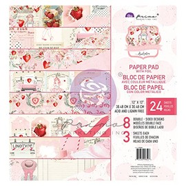 Prima Marketing Strawberry Milkshake Collection 12"x12" Paper Pad 24 Sheets W/Oil Details Journal Scrapbooking