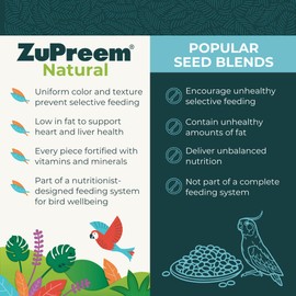 ZuPreem Natural Bird Food, Bird Feed Pellets for Parrot, Conure, Caique, African Grey, Eclectus, Small Cockatoo, Core Nutrition, Made in USA, Added Vitamins, Parrot Food, (M/L, 10 lb Bag)
