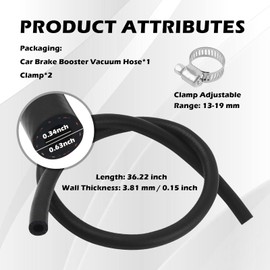 1PC 27232 11/32"x36" Car Brake Booster Vacuum Hose Kit 300PSI with Clamps,Soft Power Brake Vacuum Lines Automotive as Replacement,Essential Brakes Booster Vacuums Hose Automotive Parts (1PC)