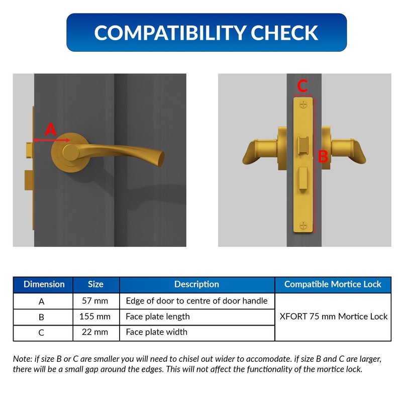 XFORT® 3 Lever Polished Brass Mortice Sashlock 75mm, Door Lock